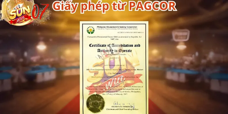 Sunwin được cấp giấy phép hoạt động chính thức từ PAGCOR